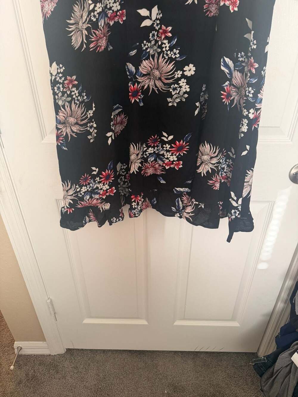 NY Collection Black Floral Print Tie Front Ruffle Hem Dress - Picture 6 of 6